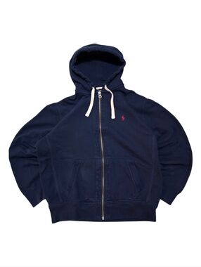 Vintage 90's Polo Ralph Lauren Navy Zip-Up Hoodie with Red Pony
